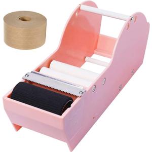 QILIMA Desktop Pink Water Activated Tape Dispenser with Reinforced Kraft Paper Gum Tape 1.88In x 55 Yards for Shipping, Carton and Box Sealing