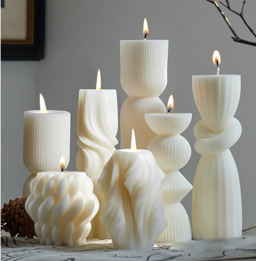 7-Pack Pillar Candles - Soy Wax Handmade Ribbed Candles for Home Decor, Housewarming Gift, Shelf & Table Decor - Aesthetic Modern Candles Set (White)