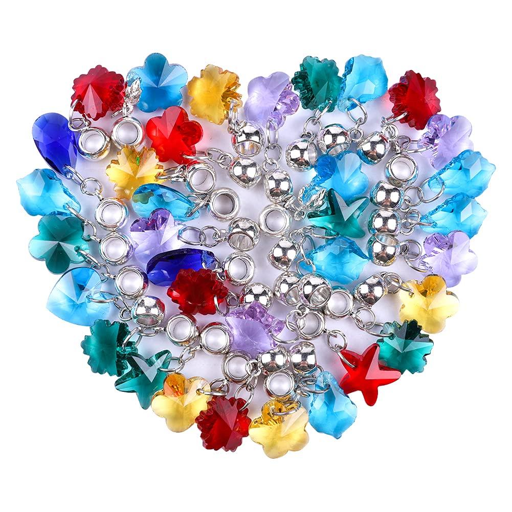 60 Pieces Assorted European Beads with Plating Silver Metal Alloy Rhinestone Large Hole Spacer Beads for DIY Charm Bracelet Jewelry Making (Black)
