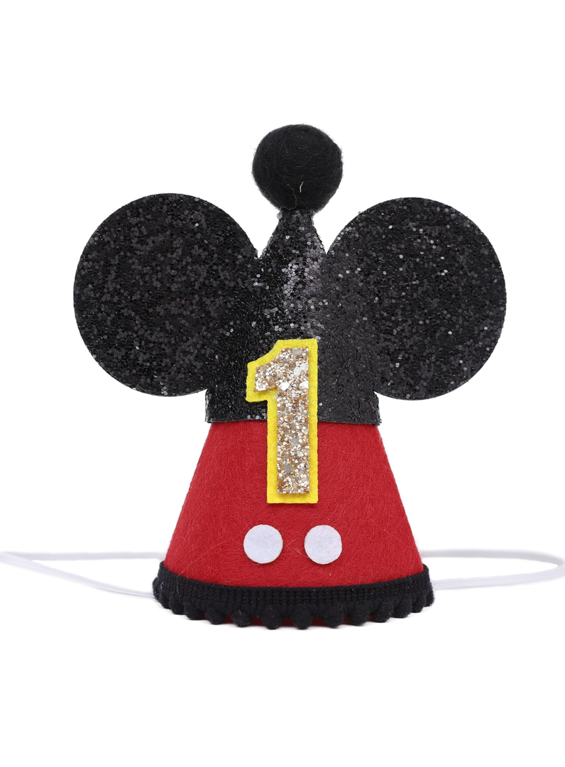 Mouse 1st Birthday Party Hat - Mouse First Party Hat, Mouse Theme Party Crown, Cake Smash Hat,Mouse Ears,Cake Smash，Red Black