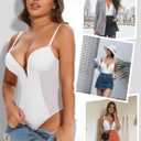 SHAPERIN Women's Low Back Shapewear Tummy Control Plunge Deep V Neck Backless Body Shaper Thong Bridal Bodysuit Bra Fajas (White, M)