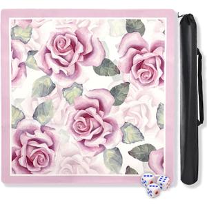 Large Pink Mahjong Mat (31.5 x 31.5) with Unique Rose Printed Patterns, Mahjong Mat for Table Anti-Slip, Noise-Reducing Mah Jongg Mats for Mahjong, Poker, Board Games, Dominoes, and Card Games