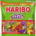 2 x HARIBO Gummi Candy, Twin Snakes Sweet & Sour Gummy Candy, 8.3 Ounce Resealable Share Size Stand Up Bag, Soft & Chewy Snacks, Assorted Fruity Flavors (EXP 06/01/27)