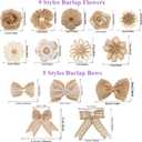 34 PCS Jute Burlap Flowers for Crafts, Natural Handmade Rustic Burlap Flower Bowknots Set, Burlap Ribbons with Lace, Jute Twine, Glue Point for DIY Craft Wreath Gift Wedding Party Christmas by Gbateri