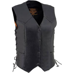 Milwaukee Leather SH1227L Women's Black Leather Side Laces Classic Western Motorcycle Rider Vest W/ 4-Snaps Closure -(Small)