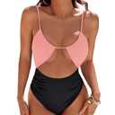 Blooming Jelly Womens One Piece Swimsuit Tummy Control Bathing Suit 2026 Sexy Slimming Flattering Cute Cheeky High Cut Out Ladies Swimwear (Medium, Light Pink & Black)