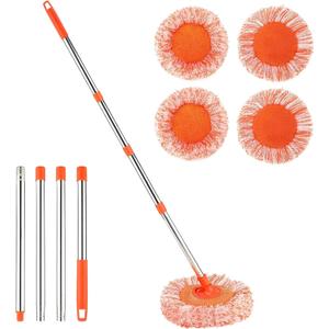 61 in Adjustable Cleaning Mop, Dolodomy 360 Rotatable Mops for Floor Cleaning with 4 Reusable Heads, 2 Fabrics Wall Mop for Floor Door Window Ceiling and Bathroom