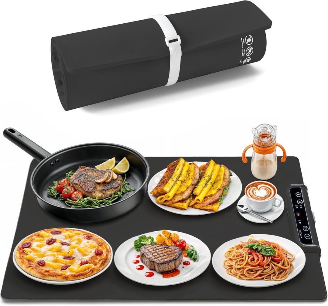 Nobula Electric Warming Tray Charcoal - Portable & Foldable Food Warming Mat for Buffets, Countertops & Parties - 3 Adjustable Temperature Settings