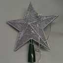 JOIEDOMI 9 inch Silver PVC Star Christmas Tree Topper, with 10 Warm White Light Glitter Swirl Battery Powered Indoor Decorations for Home Holiday Xmas Party