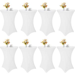 HAISIWLKJ 8 Pack Cocktail Table Covers 32x43 Inch Fitted Stretch Spandex Square Corners White Table Cover High Top Cocktail Round Tablecloth for Party, Wedding, Birthday, Banquet(White)
