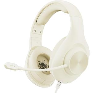 Gaming Headset for PS5 PS4 PC, Wired Headsets with 7.1 Surround Sound, H-7 Gaming Over Ear Headphones with Noise Cancelling Flexible Mic Memory Earmuffs, for PC/PS5/PS4/XboxSeries X/S/Switch (White) (Beige)