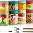 Qipecedm 8 Pack Overnight Oats Containers with Lids, Large & Small Glass Mason Jars 16oz & 10 oz, Breakfast Oatmeal Container to Go, Salad Meal Prep Jars for Food Storage, Mush Chia Seed Pudding Jars