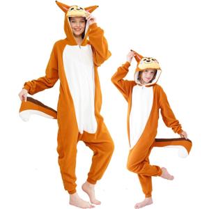 Unisex Adult Onesie Pajamas, Polar Fleece Cosplay Animal One Piece Halloween Costume Pajamas Homewear (3-4T, Squirrel)