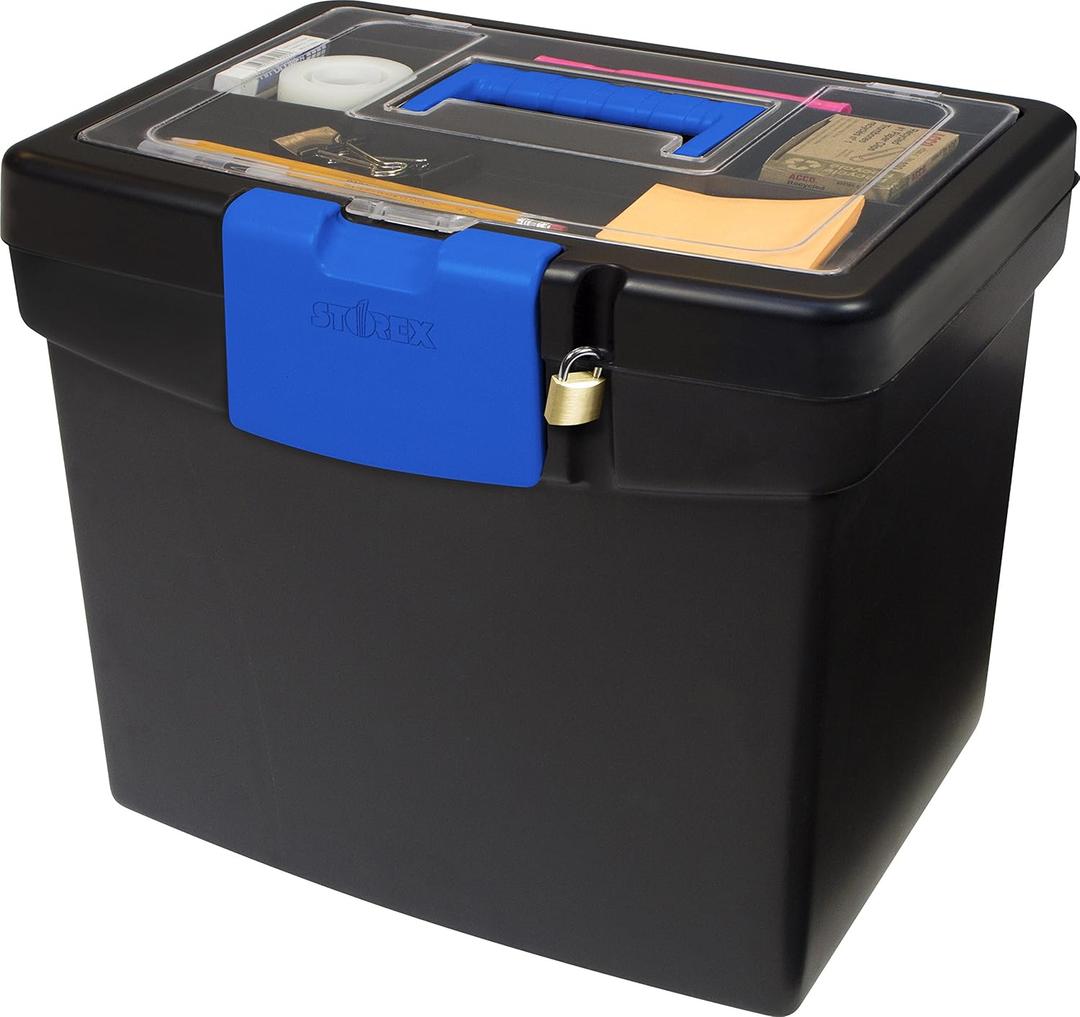 Storex File Box Nesting Portable with Drawer Cobalt, Black Blue