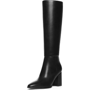 Women's Knee High Boots Pointed Toe Chunky Block Heel Platform Boots Comfort Dress Long Boots (Black), Size 7