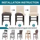 Turquoize Stretch Bar Stool Cover Counter Stool Pub Chair Slipcover for Dining Room Cafe Barstool Slipcover Removable Furniture Chair Seat Cover Jacquard Fabric with Elastic Bottom Set of 4, Natural
