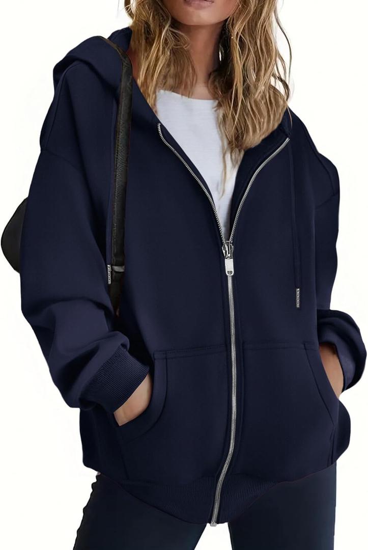 ZEAGOO Hoodies Women Zip Up Hoodie Oversized Sweatshirt Fleece Jackets Spring Fall Winter Coats 2026 Fashion (Medium, Navy)