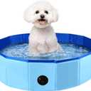 Enenes Portable Dog Bathtub, 32'' x 8'' Foldable Pet Swimming Pool, Plastic Dog Pool Bathing Tub Indoor Sand Pit Collapsible Ball Pit for Dogs Puppies(Blue, Medium)