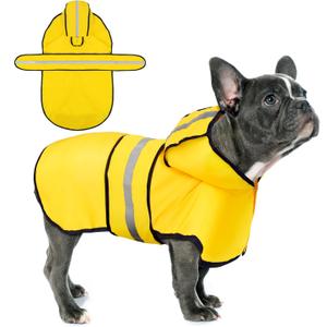 Paiaite Dog Raincoat: Hooded Slicker Poncho, Durable Waterproof Jacket with Reflective Stripes for Safety, Convenient Leash Hole, and Adjustable Fit, Perfect for Dogs Yellow M (M-(9~16lb) | Chest(~17.5-25.5")|Back(14.17"))