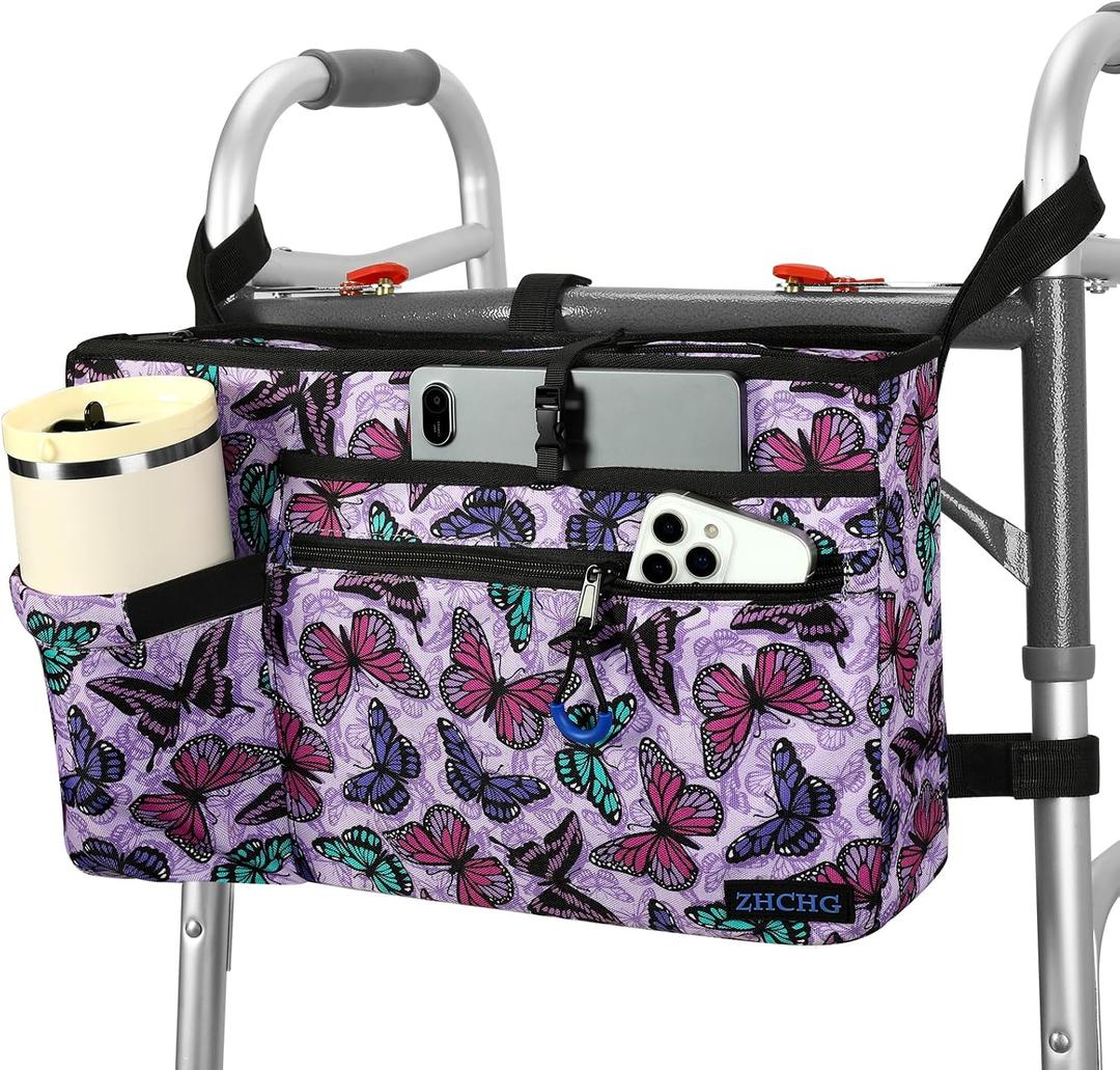 ZHCHG Walker Bag with Cup Holder, Walker Accessories for Seniors Detachable, Foldable Walker Basket with Big Capacity, Best Gift- Purple (Not Fit Rollator Walkers)