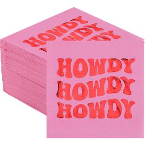 100 Pack Howdy Cocktail Napkins Western Paper Napkin 5x5 Inches Cowboy Cowgirl Disco Wild West Party Beverage Towels for Wedding Bridal Shower Western Bachelorette Party Table Decoration
