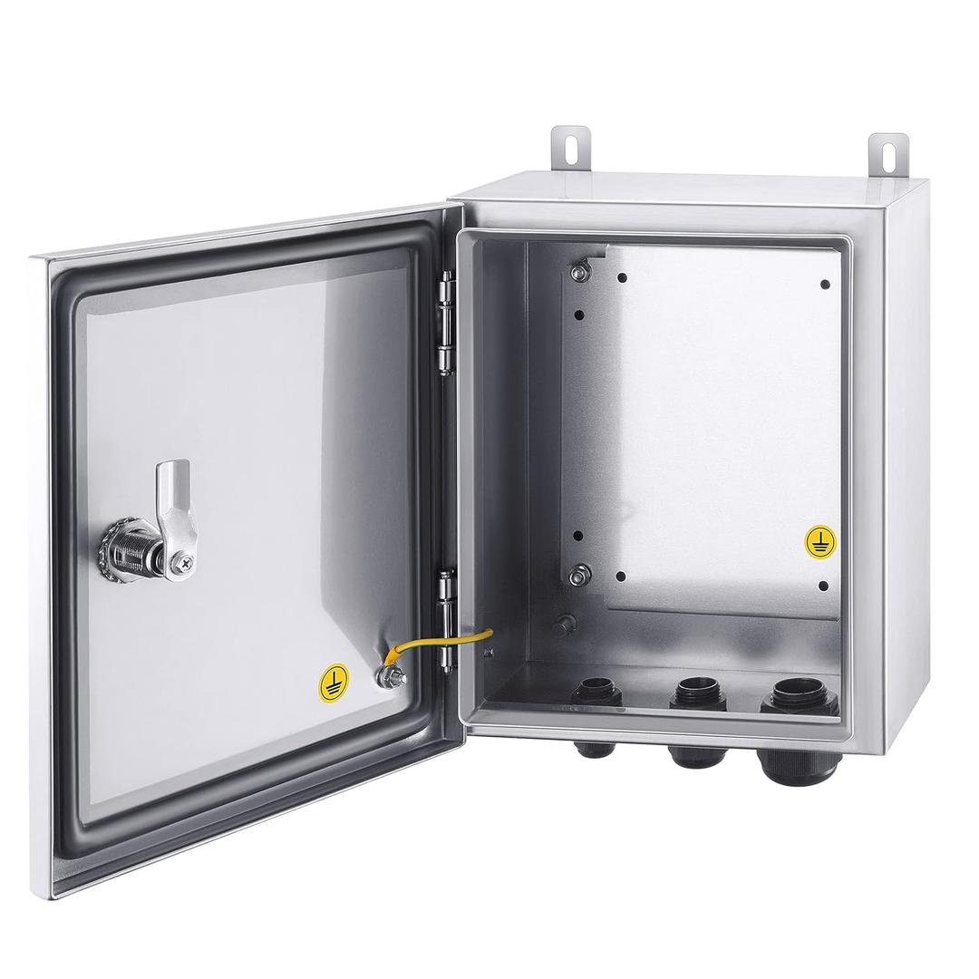 IP65 Weatherproof Stainless Steel Box Wall-Mounted Electronic Equipment Enclosure Box with Mounting Plate and Wall Bracket (12'' x 10'' x 6'')