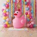 Hungdao Duck Party Decorations 4ft Giant Inflatable Duck Birthday Decorations Pink Party Supplies Include Tinsel Garland and Streamer Blow up Pool Float for Birthday Baby Shower Wedding Swimming Pool