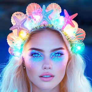 GORTIN Light Up Mermaid Headband LED Glow Starfish Headbands Seashell Headpiece Costume Hair Accessories for Women