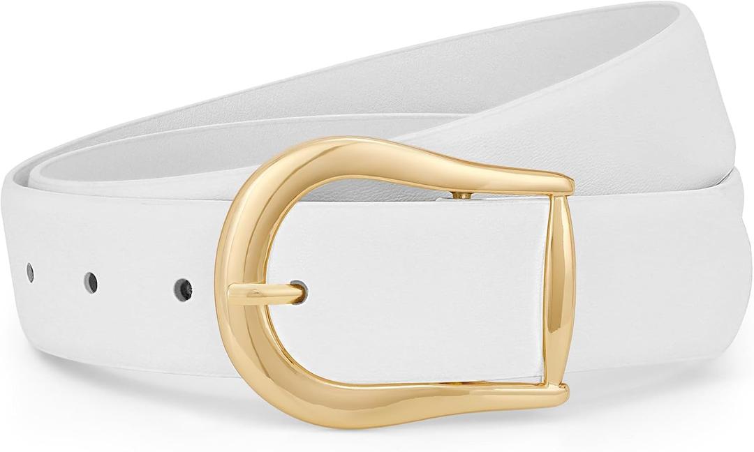 WHIPPY Casual Leather Belt for Women, Unique Buckle Candy Color, Ladies Fashion Belt for Jeans Pants Dresses, White, Large