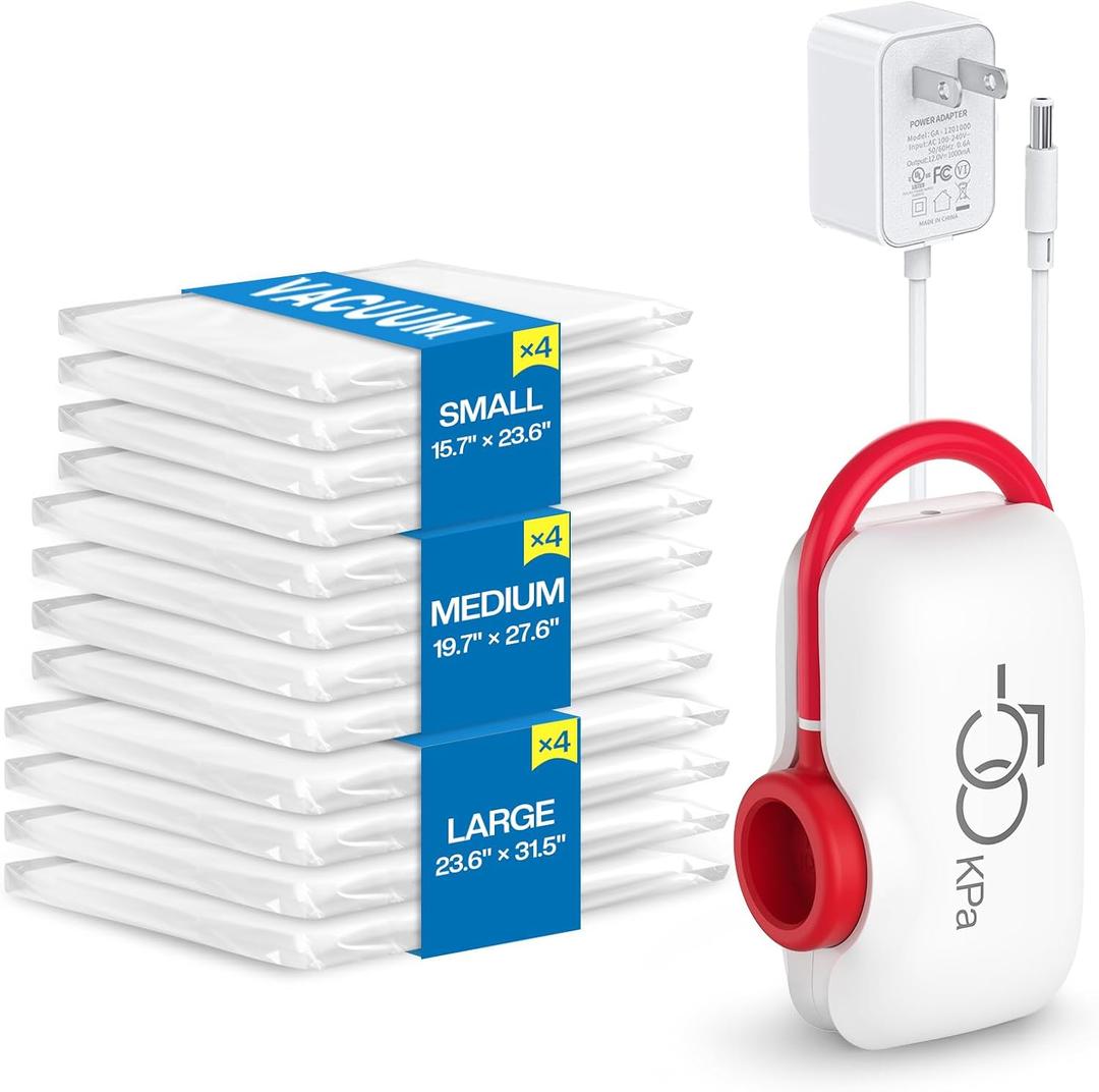 12 Pack Travel Vacuum Storage Bags with High Pressure Electric Pump - Portable Vacuum Seal Bags for Clothing, Luggage & Travel Space Saving