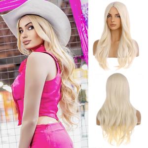 BERON Blonde Wigs for Women Girls Long Curly Wavy Wig Light Blonde Middle Part Hair Wig Heat Resistant Synthetic Fiber for Cosplay or Daily Use