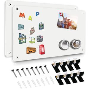 White 2Pack Magnetic Board,17.5" x 11.4" Magnet Bulletin Board to Display Magnetic Notes, Poetry, Photos, Suitable for Wall, Refrigerator, Cabinet etc, Come with 4 Pcs Dual Lock Tape and Screws