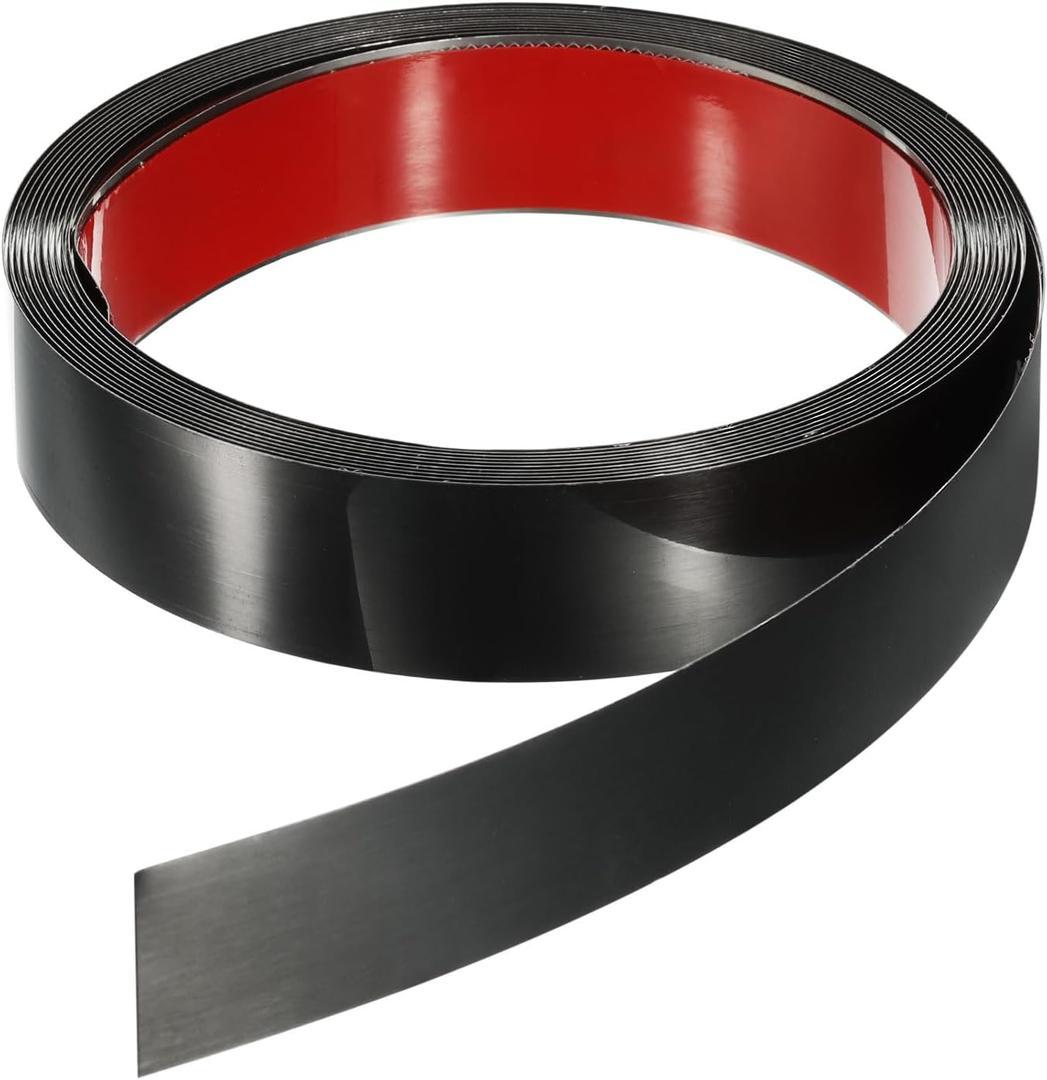 HARFINGTON 16.4ft x 1.18" Wall Trim Peel and Stick Molding Trim Frame, Self Adhesive Stainless Steel Brushed Finish Metal Strip for Wall Ceiling Floor Cabinet Tile Edge, Black (Brushed Black)