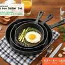 Cast Iron Non-Stick Skillets 3 Packs Fry Pans, 6 Inch, 8 Inch, 10 Inch, Black