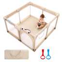 Joypony Baby Playpen, 50x50 in Small Play Pen for Babies and Toddlers, Playpen for Kids with Gate, Indoors Play Yard with Soft Breathable Mesh (Beige)