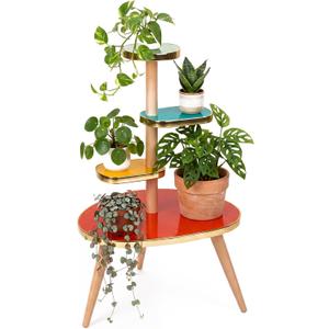 Amyhill Mid Century Modern Decor for Home 4-tier Plant Stand Colorful Mid Century End Table Modern Storage Shelf for Living Room, Bedroom, Balcony, Boho Home Decor(Light Color)