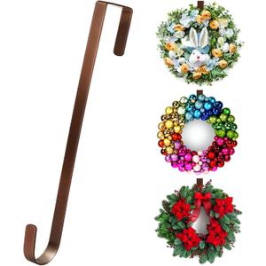 12 Wreath Hanger Over the Door Hooks, Non Scratch Wreath Door Hanger Hooks for Hanging Welcome Sign, Metal Wreath Hangers for Front Door Dcor, Thin Door Hanger for Easter Halloween Home Decoration (12-inch Bronze-1 Pack)