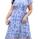 Keluummi Plus Size Summer Party Midi Dresses for Curvy Women, A Line Short Sleeves Chiffon Floral Formal Dresses(20 Plus, 01 - Light Blue Floral) (Blue)