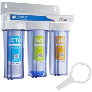 Max Water 3 Stage (Good for City Water) 10 inch Standard Water Filtration System for Whole House - Sediment + GAC + CTO Post Carbon - ¾ Inlet/Outlet - Model : WH-SC2