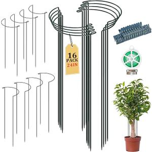 10 PCS Adjustable Plant Support Stand with Clips & Twist Tie - 10x24 Inch Garden Stakes for Indoor Outdoor Plants, Heavy Duty Plant Stakes Peony Support Cage Plant Support Ring
