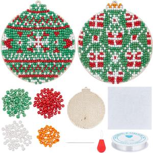 FREEBLOSS 2 Set Beaded Counted Cross Stitch Kits Christmas Ball Style Seed Bead Embroidery Kits with Instruction Bead Needlework Set for Beginners Gift