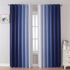 MIUCO Blackout Curtains & Drapes for Bedroom Living Room 84 Inches Long Navy Blue and White Room Darkening Ombre Curtains Rod Pocket & Back Tab Curtains Thermal Insulated Light Blocking 2 Panels Set