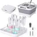 Collapsible Wash Basin for Baby Bottles - Portable 2.4 Gallon Dish Tub with Drying Rack & Lid, Foldable Sink for Camping, Outdoor Space-Saving Tub for Kitchen, RV, Camping, Outdoor Use