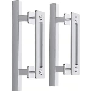 EaseLife 12" Stainless Steel Sliding Barn Door Pull Handle with Flush Hardware Set,Double Sided,Brushed Finish,Square,2 Pack (Silver)