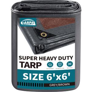 TARPAL tarp 6x6 Feet Super Heavy Duty Tarps Cover 20mil Waterproof UV Protection Rip and Tear Proof Tarpaulin with Grommets(Grey/Brown)