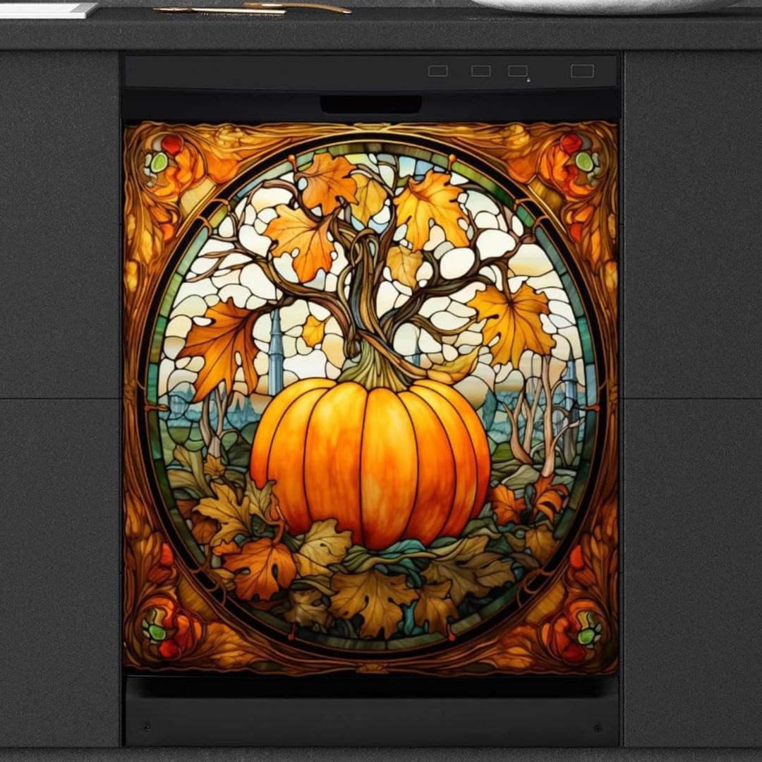 Magnetic Dishwasher Cover Fall Pumpkin Autumn Thanksgiving Dishwasher Covers Decorative for The Front,Magnetic Refrigerator Cover Panel Decal Skin for Kitchen Magnet Cabinet Appliance 26"X23"