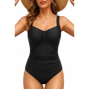 Tempt Me Women Ruched Slimming One Piece Swimsuits Tummy Control Vintage Bathing Suits, Medium
