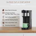 Single Serve Hot & Iced Coffee Maker, for K Cup Pod and Grounds, 6 to 24oz Brew Size, Slim Compact for Small Spaces, Descaling Reminder, with Reusable Filters, Black