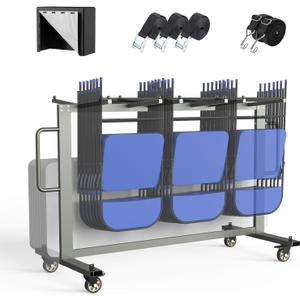 Grey Folding Chair and Table Cart-400LBS Weight Capacity Folding Chair Dolly with 4In Swivel Wheels Make Storing and Transporting Chairs Easy Chair Storage Rack with Straps and Cover to Space Saving