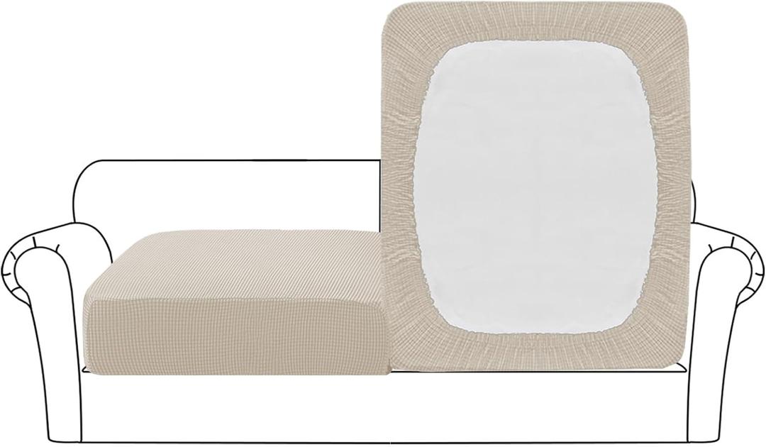 Flamingo P Large Couch Cushion Covers 2 Piece Set Sofa Seat Slipcovers for Deep Oversized Cushions with Elastic Bottom Furniture Protector for Pets & Kids, 2 Seat XL Cushion Cover, Biscotti Beige